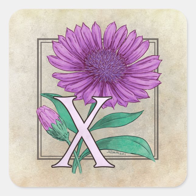 Xeranthemum Flower Monogram Square Sticker (Front)