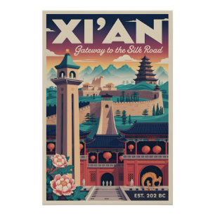 Xi'an China Retro Travel Poster Art
