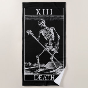 XIII Death: vintage black & white Tarot card Beach Towel