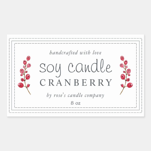 XL Homemade Soy Candle Cranberry Custom Sticker (Front)