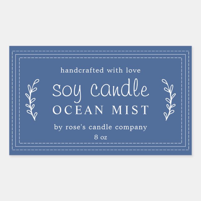 XL Homemade Soy Candle Foliage Classic Blue Custom Sticker (Front)