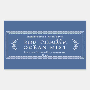 XL Homemade Soy Candle Foliage Classic Blue Custom Sticker