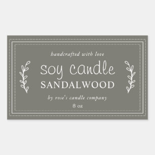 XL Homemade Soy Candle Foliage Dusty Olive Custom Sticker