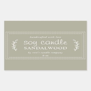 XL Homemade Soy Candle Foliage Moss Grey Custom Sticker