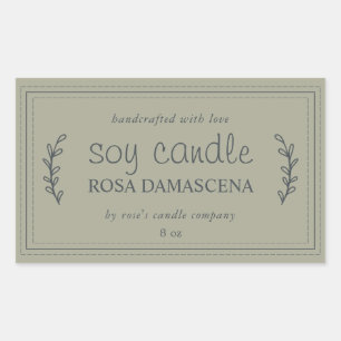 XL Homemade Soy Candle Foliage Moss Grey Custom Sticker