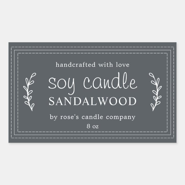 XL Homemade Soy Candle Foliage Off-Black Custom Sticker (Front)