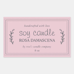 XL Homemade Soy Candle Foliage Pastel Pink Custom Sticker