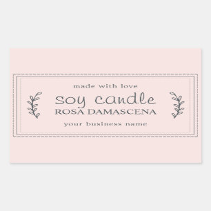 XL Homemade Soy Candle Foliage Pastel Pink Custom Sticker