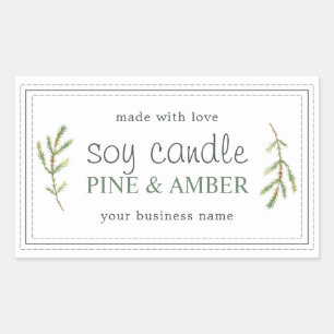 XL Homemade Soy Candle Pine Sprig Custom White Sticker
