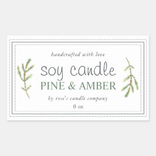 XL Homemade Soy Candle Pine Sprig Custom White Sticker