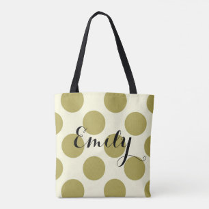 XL polka dots  green cream customizable with name Tote Bag