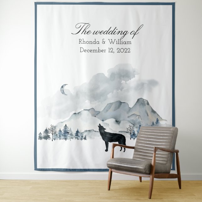 XLarge Monts Foggy Aquarelle Tapisserie Mariage (En situation)