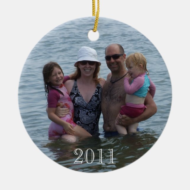 Xmas 2011 Families at the beach Ceramic Ornament (Front)