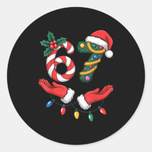Xmas 67 Hands Gesture Candy Canes Santa Holiday Ki Classic Round Sticker