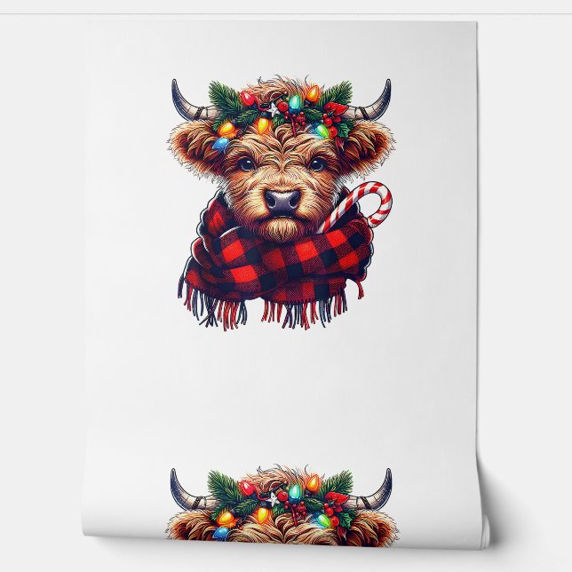 xmas amazing highland cow christmas light  wallpaper (Unrolling)
