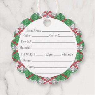 XMAS ARGYLE KNIT 2" Scalloped Round Yarn Tags