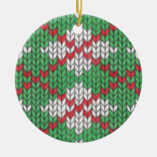 XMAS ARGYLE KNIT Ceramic Circle Ornament  (Front)