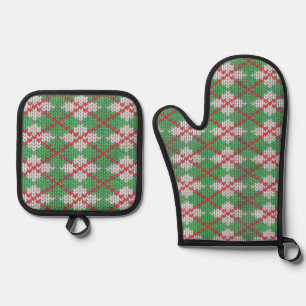XMAS ARGYLE KNIT Oven Mitt & Pot Holder Set