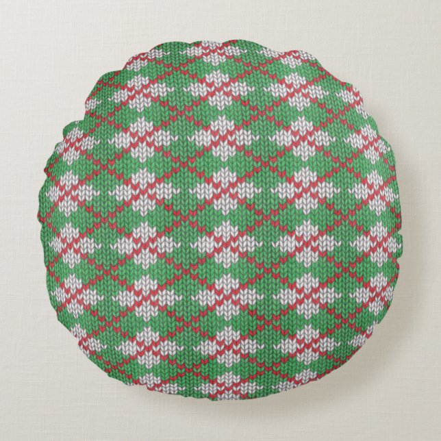 XMAS ARGYLE KNIT Round Throw Pillow (Front)