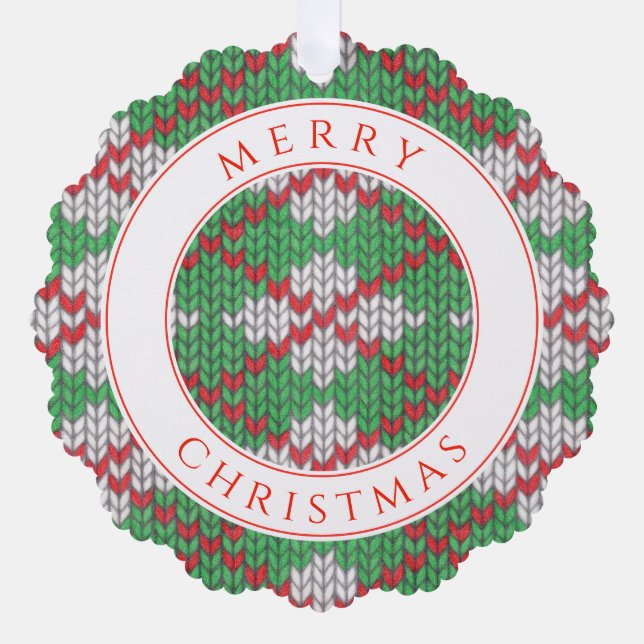 XMAS ARGYLE KNIT Scalloped Paper Ornament  Card (Front)