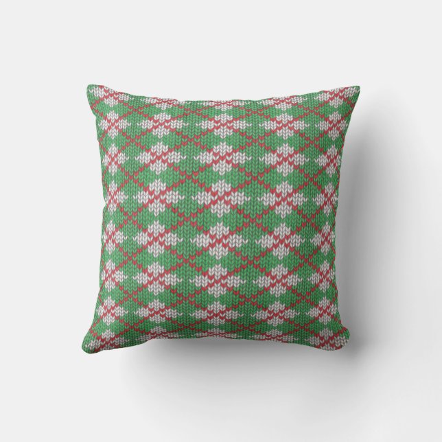 XMAS ARGYLE KNIT Square Throw Pillow (Back)