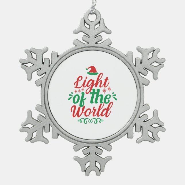 Xmas Art Light Of The World Snowflake Pewter Christmas Ornament (Front)