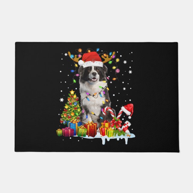Xmas Australian Shepherd Christmas Lights Santa Re Doormat (Front)
