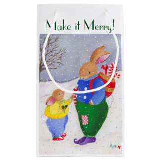 Xmas Basket Bunnies Small Gift Bag