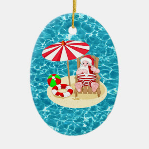 xmas beach santa claus ceramic ornament