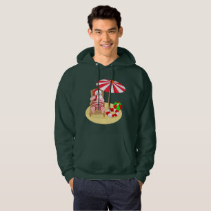 xmas beach santa claus mens hooded sweatshirt