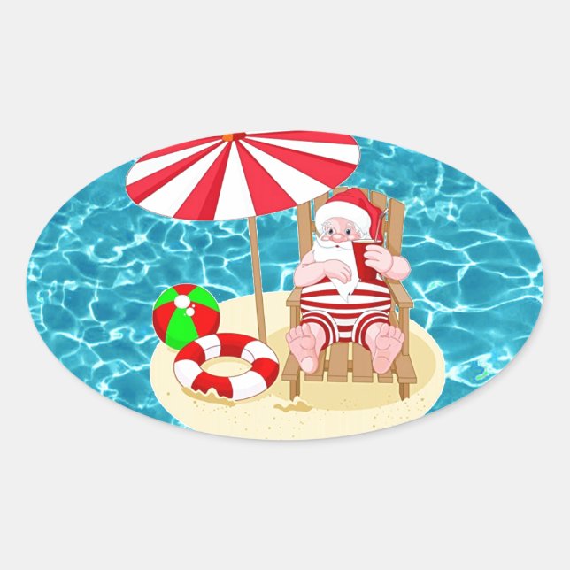 xmas beach santa claus oval sticker (Front)