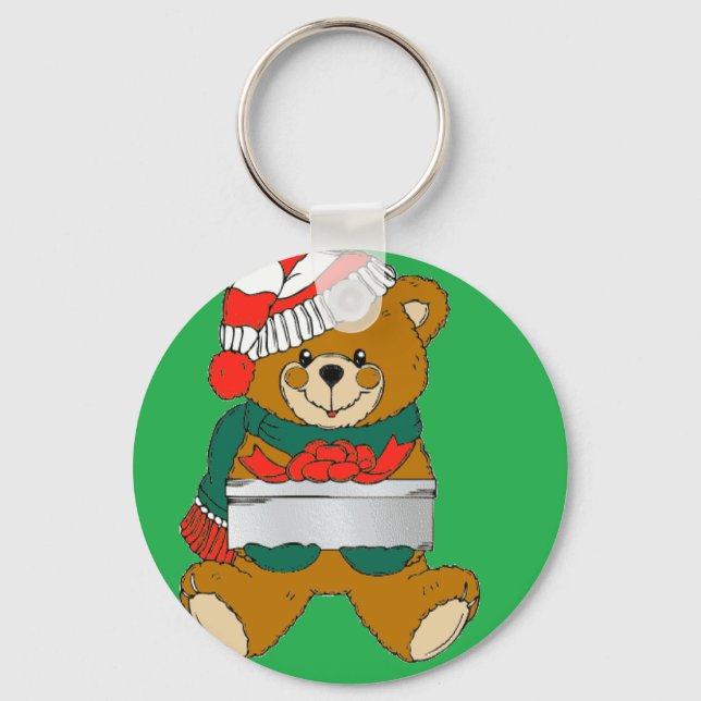 Xmas bear with gift box keychain (Front)