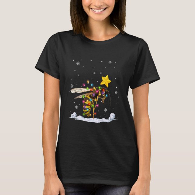 Xmas Bee Animals  Christmas Tree Lights T-Shirt (Front)