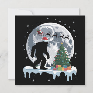 Xmas Bigfoot Santa Tree Sleigh Moon Reindeer Snow Holiday Card