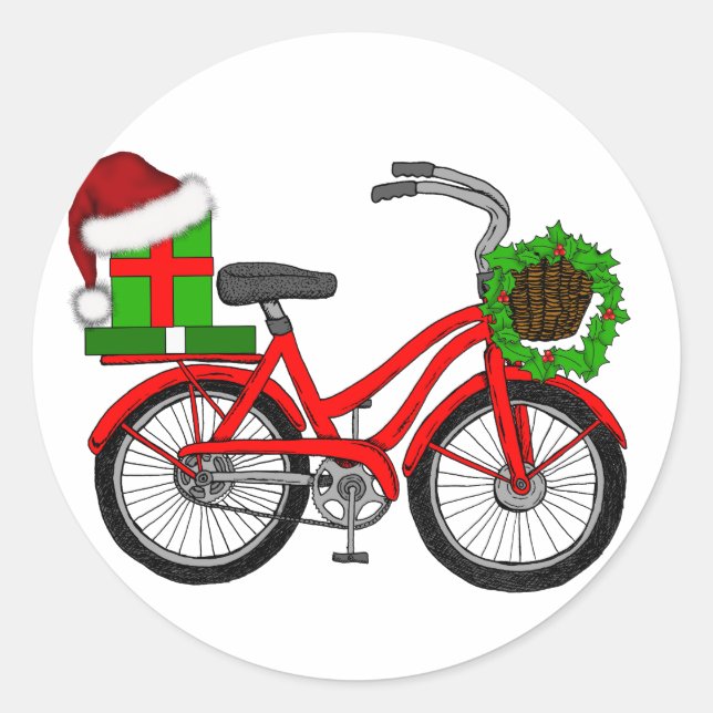 xmas bike classic round sticker (Front)