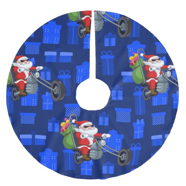 xmas biker santa claus brushed polyester tree skirt (Front)