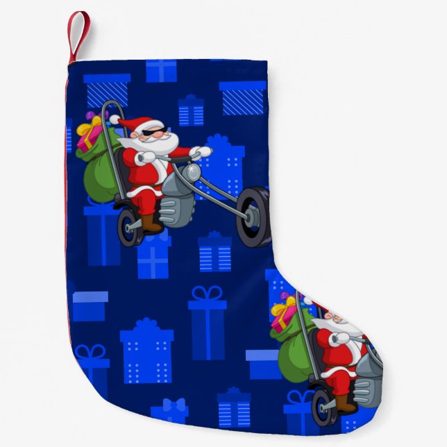 xmas biker santa claus small christmas stocking (Front)