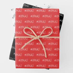 XMAS Black Red White Personalized Wrapping Paper Sheet