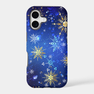 XMAS Blue Background with Golden Snowflakes