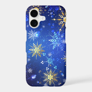 XMAS Blue Background with Golden Snowflakes