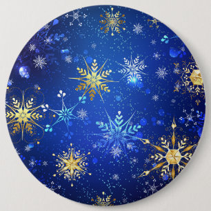XMAS Blue Background with Golden Snowflakes 6 Inch Round Button