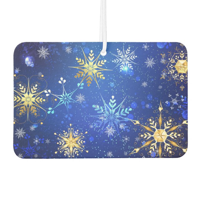 XMAS Blue Background with Golden Snowflakes Air Freshener (Front)