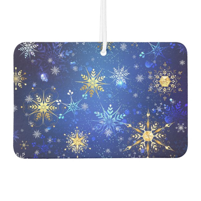 XMAS Blue Background with Golden Snowflakes Air Freshener (Front)