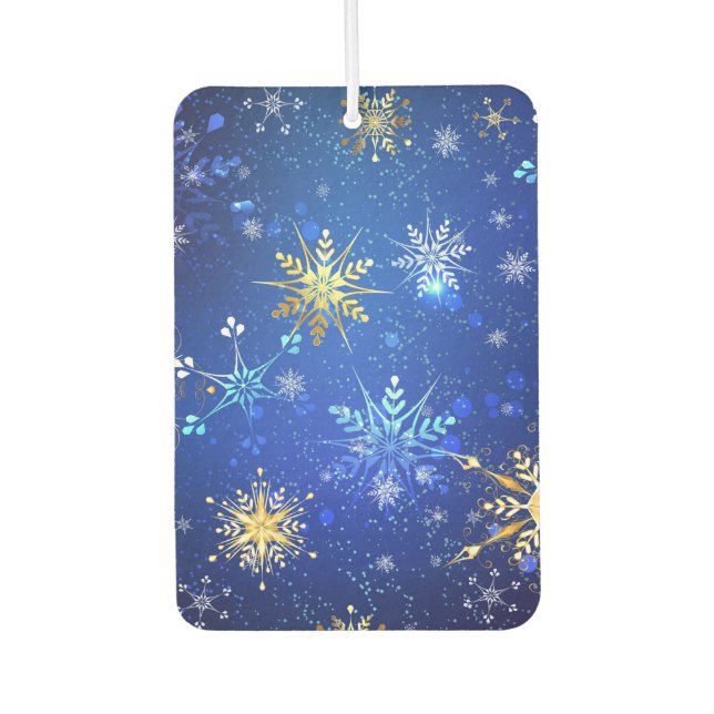 XMAS Blue Background with Golden Snowflakes Air Freshener (Front)