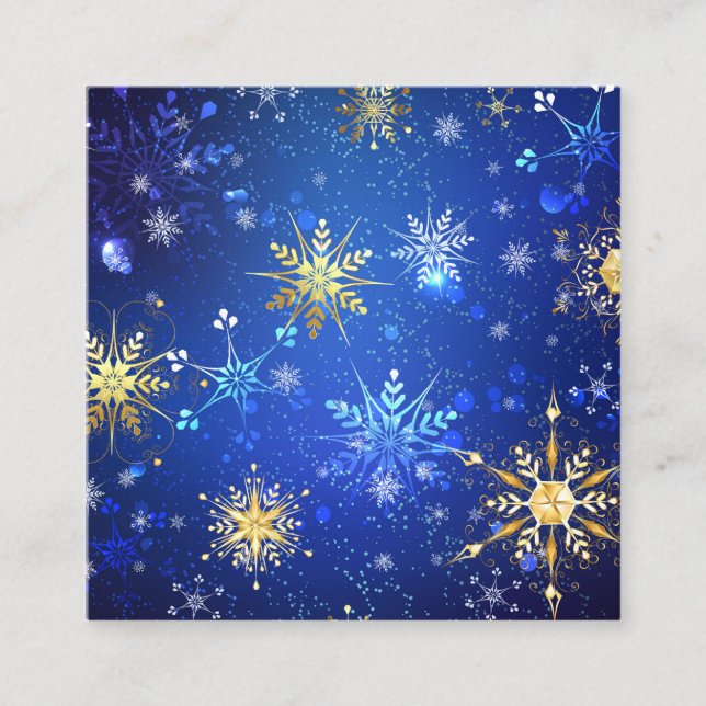 XMAS Blue Background with Golden Snowflakes Appointment Card (Front)