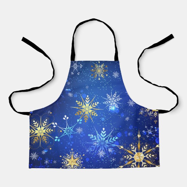 XMAS Blue Background with Golden Snowflakes Apron (Front)
