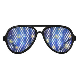 XMAS Blue Background with Golden Snowflakes Aviator Sunglasses