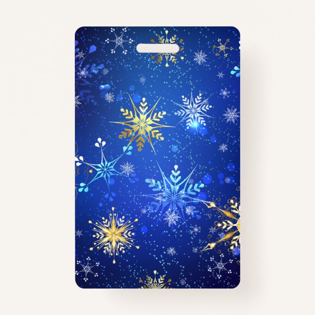XMAS Blue Background with Golden Snowflakes Badge (Front)