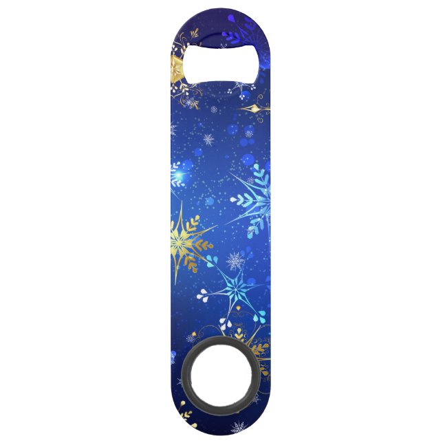 XMAS Blue Background with Golden Snowflakes Bar Key (Front)
