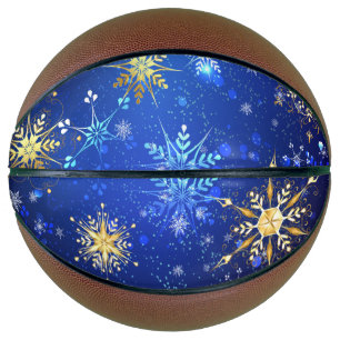 XMAS Blue Background with Golden Snowflakes Basketball